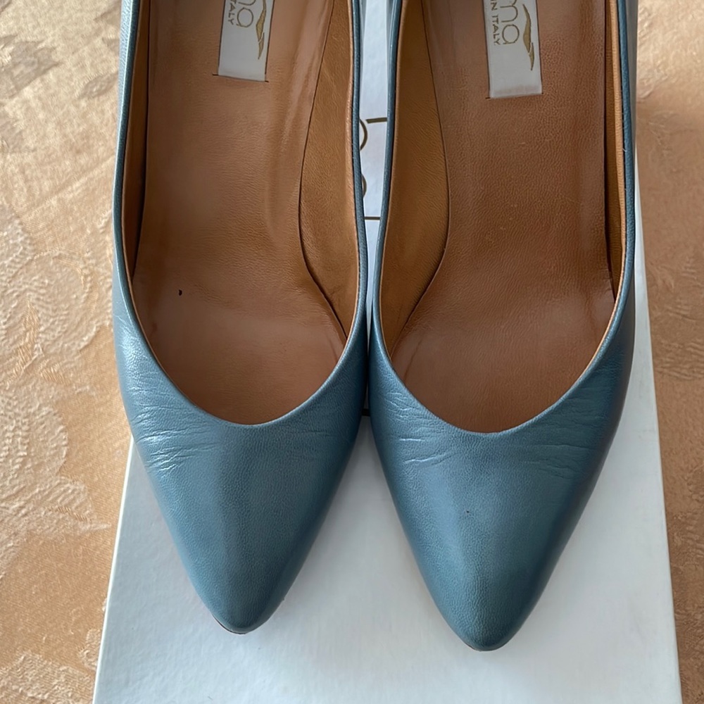 Women’s kid skin vintage shoes color Aquamarine